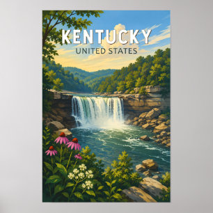 Kentucky Illustration Travel Art Vintage Poster