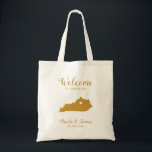 Kentucky Map Wedding Welcome Bag, Gold Tote Bag<br><div class="desc">Wedding weekend welcome gift bag for out of town guests to your wedding,  featuring image of Kentucky,  with heart you may place at the precise location.  Fill tote with your favourite goodies.</div>