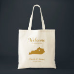 Kentucky Map Wedding Welcome Bag, Gold Tote Bag<br><div class="desc">Wedding weekend welcome gift bag for out of town guests to your wedding,  featuring image of Kentucky,  with heart you may place at the precise location.  Fill tote with your favourite goodies.</div>