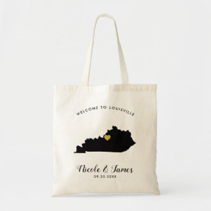 Kentucky Map Wedding Welcome Bag Tote Black, Gold