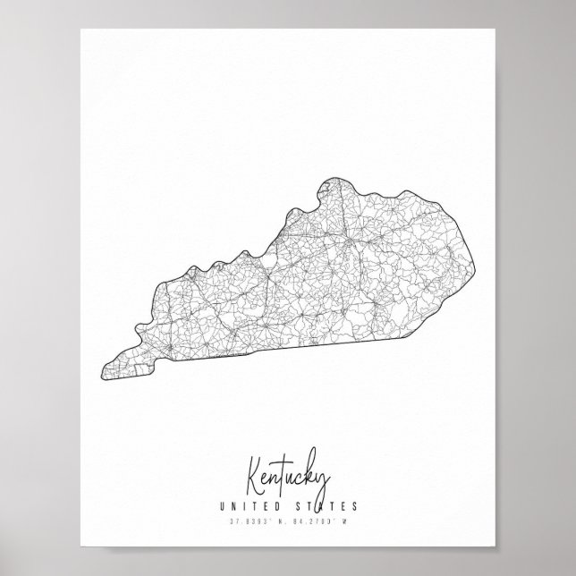 Kentucky Minimal Street Map Poster (Front)
