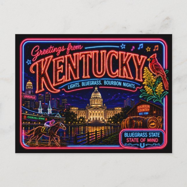 Kentucky Neon State Retro Vintage Postcard (Front)