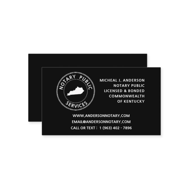 Kentucky Notary Public Services Business Card (Front/Back In Situ)