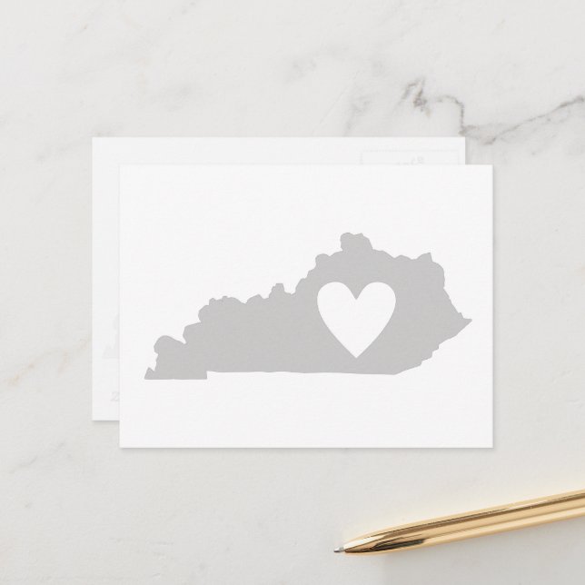 Kentucky Shaped Grey Kentuckian Heart Love Adore Postcard (Front/Back In Situ)