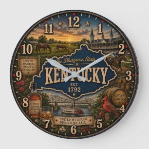 Kentucky State Bluegrass State Bourbon and Horse R Large Clock