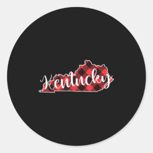 Kentucky State Map Buffalo Plaid Christmas Ky Kent Classic Round Sticker
