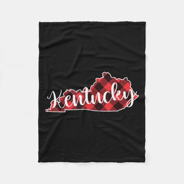 Kentucky State Map Buffalo Plaid Christmas Ky Kent Fleece Blanket (Front)
