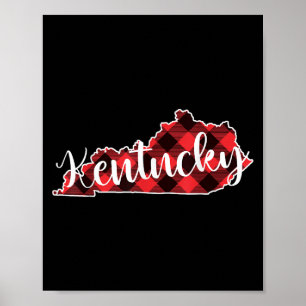 Kentucky State Map Buffalo Plaid Christmas Ky Kent Poster