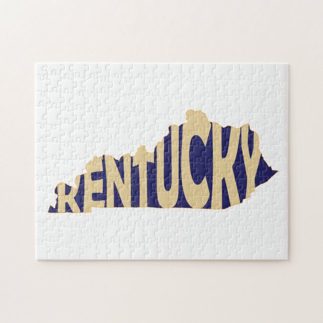 Kentucky State Name Word Art Yellow Jigsaw Puzzle (Horizontal)