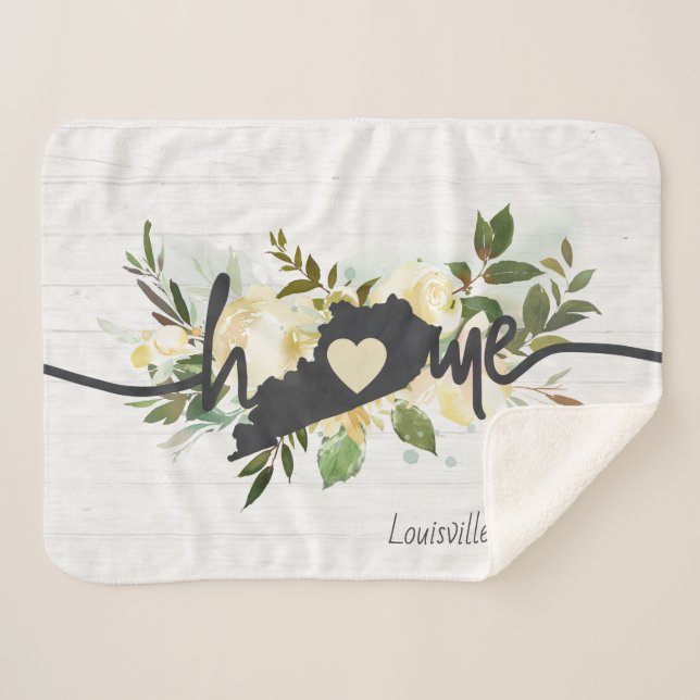 Kentucky State Personalised Your Home City Rustic Sherpa Blanket (Front (Horizontal))