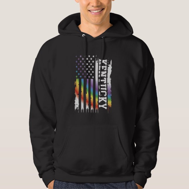 Kentucky United States Distressed Rainbow w US Fla Hoodie (Front)