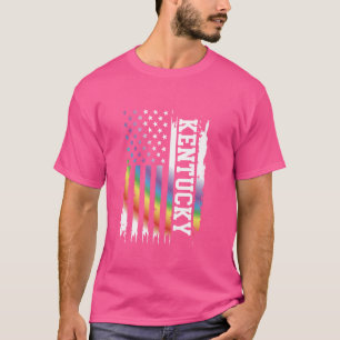 Kentucky United States Distressed Rainbow w US Fla T-Shirt