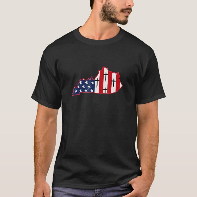 Kentucky Usa Flag Cross God Jesus Christian Home L T-Shirt (Front)