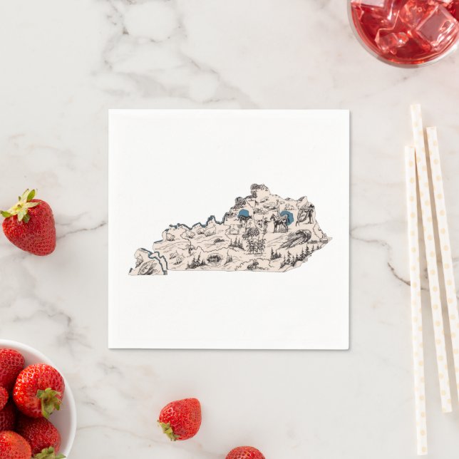 Kentucky Vintage Picture Map Antique State Chart Napkin (Insitu)