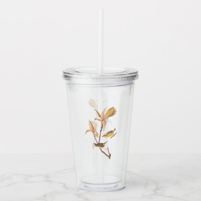 Kentucky Warbler Audubon Birds and Magnolia Flower Acrylic Tumbler (Front)