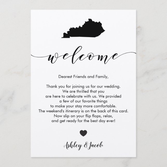 Kentucky Wedding Welcome Letter & Itinerary Card (Front)
