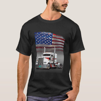 Kenworth Truck and The American Flag by Gas Autos  T-Shirt