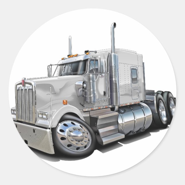 Kenworth w900 White Truck Classic Round Sticker (Front)