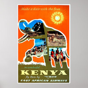 Kenya, Africa, make a date with a sun, travel Poster
