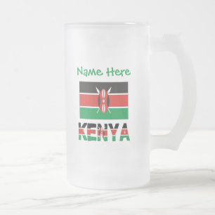 Kenya and Kenyan Flag Tiled Green Personalisation Frosted Glass Beer Mug