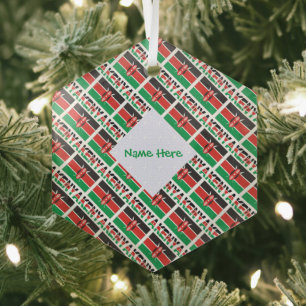 Kenya and Kenyan Flag Tiled with Your Name Glass Tree Decoration