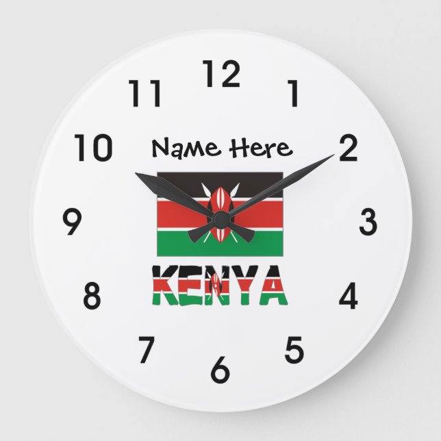 Kenya and Kenyan Flag Tiled with Your Name Large Clock (Front)