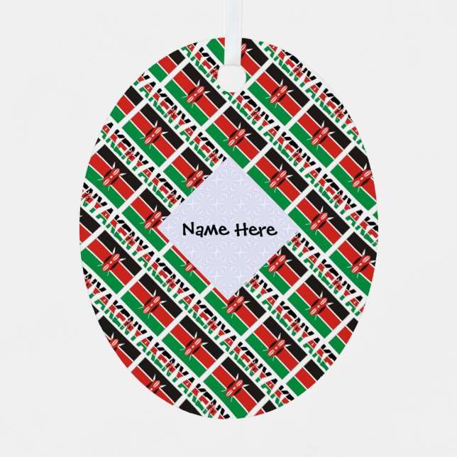 Kenya and Kenyan Flag Tiled with Your Name Metal Tree Decoration (Front)