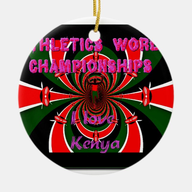 Kenya Athletics World Championships: Swirling Flag Ceramic Tree Decoration (Front)