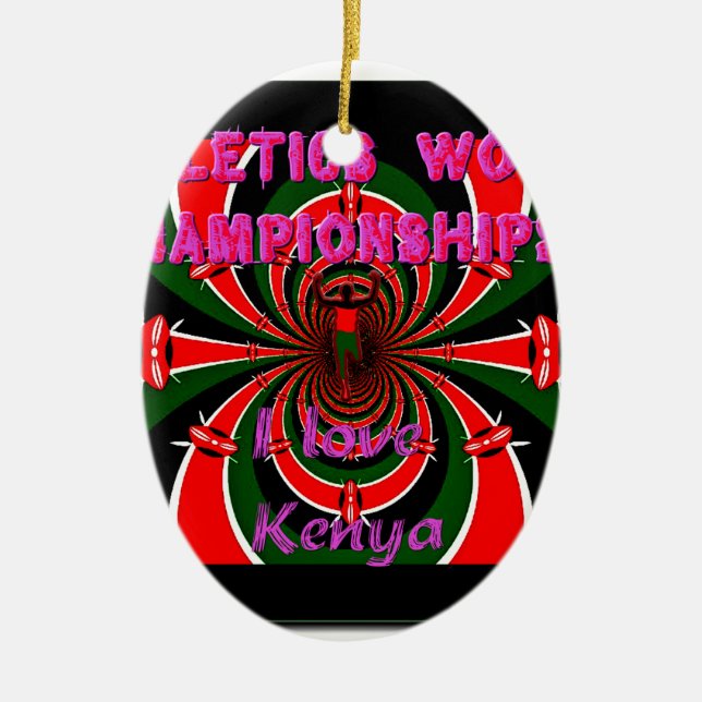 Kenya Athletics World Championships: Swirling Flag Ceramic Tree Decoration (Front)