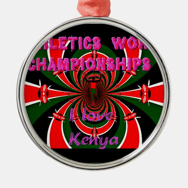 Kenya Athletics World Championships: Swirling Flag Metal Tree Decoration (Front)