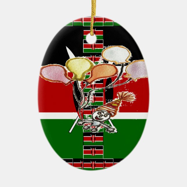 Kenya Birthday Ceramic Tree Decoration (Front)
