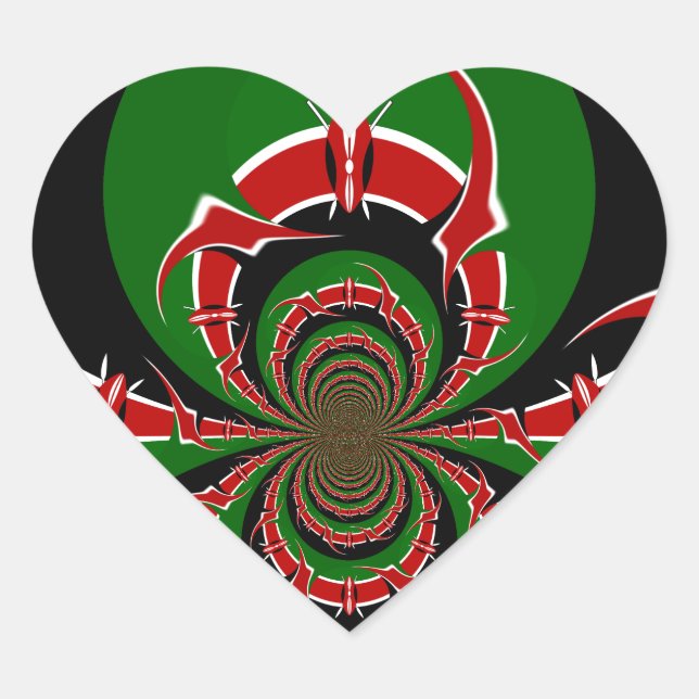 Kenya Black red green national flag colours design Heart Sticker (Front)