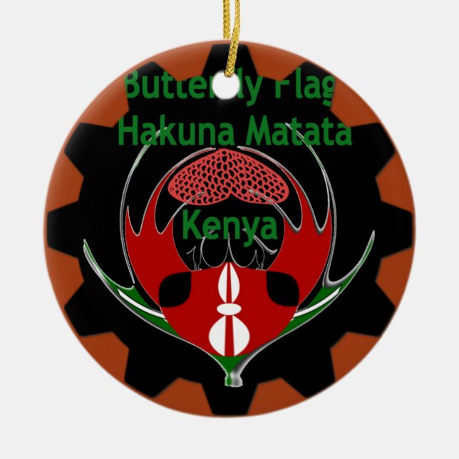 Kenya Butterfly Flag Art – Hakuna Matata Patriotic Ceramic Tree Decoration (Front)