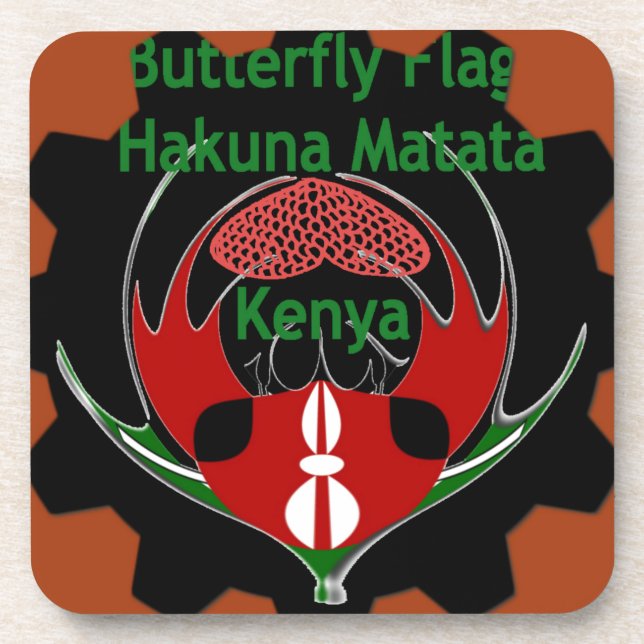 Kenya Butterfly Flag Art – Hakuna Matata Patriotic Coaster (Front)