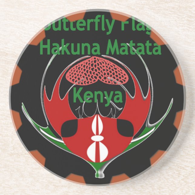 Kenya Butterfly Flag Art – Hakuna Matata Patriotic Coaster (Front)