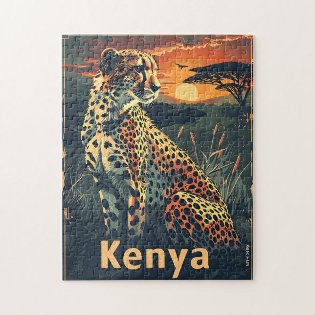 Kenya Cheeatah sunset Jigsaw Puzzle (Vertical)