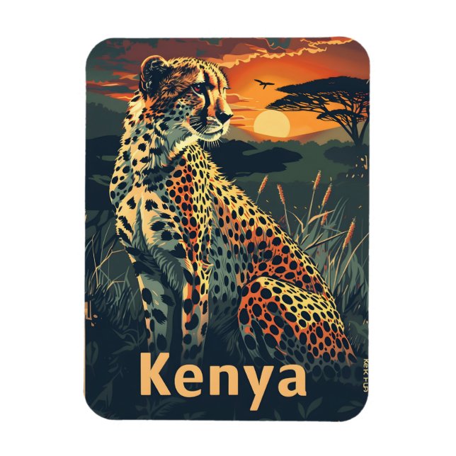 Kenya Cheeatah sunset Magnet (Vertical)
