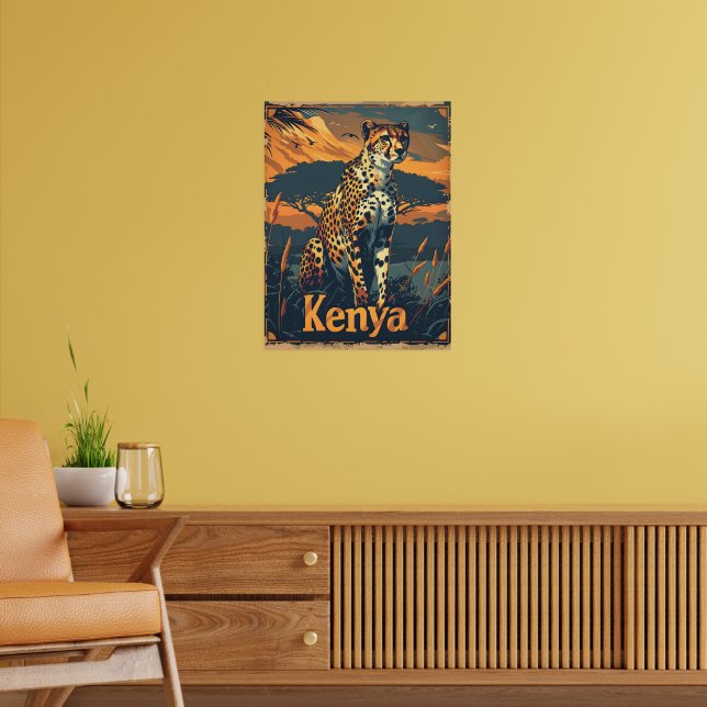 Kenya Cheetah Vintage Poster (Living Room 2)