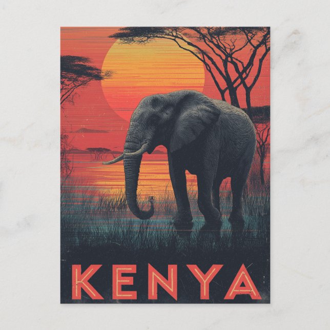 Kenya Elephant vintage Postcard (Front)