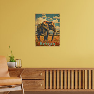 Kenya Elephant Vintage Poster