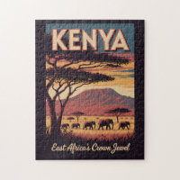 Kenya Elephants Illustration Travel Art Vintage