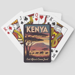 Kenya Elephants Illustration Travel Art Vintage Playing Cards