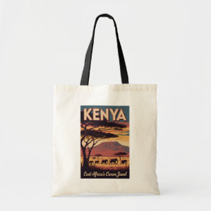 Kenya Elephants Illustration Travel Art Vintage Tote Bag