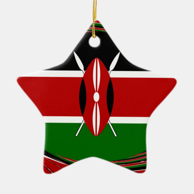 Kenya Flag Art – Patriotic & Modern Design Ceramic Tree Decoration (Front)