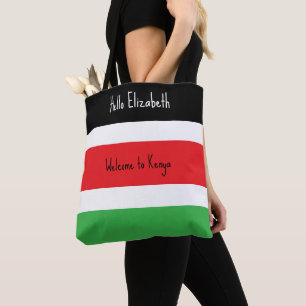 Kenya Flag, Bright Black, Red and Green Colours Tote Bag
