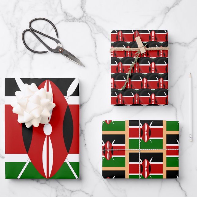Kenya Flag, Heart & Kenyan Fashion / Gift Set Wrapping Paper Sheet (Front)