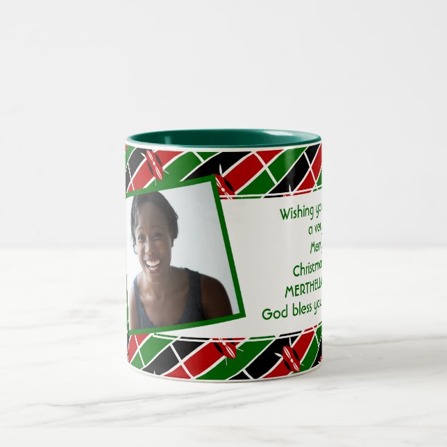KENYA FLAG Photo Template Add Your Text Two-Tone Coffee Mug (Center)