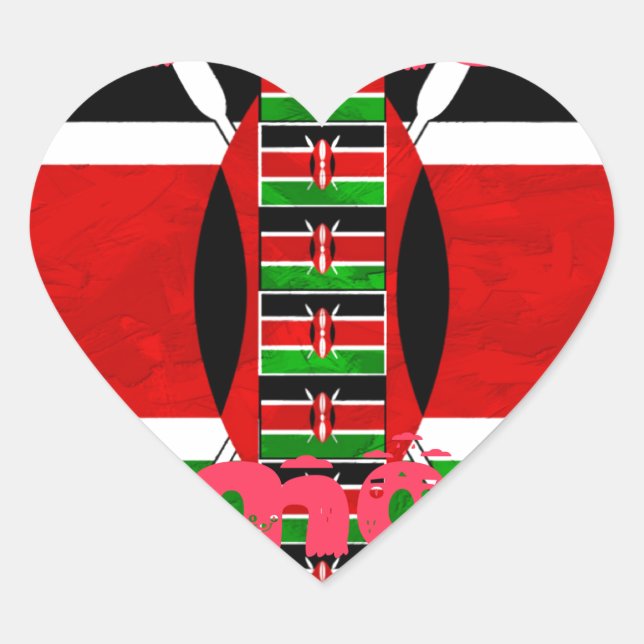 Kenya Flag: Tuko Pamoja - Unity Art Design Heart Sticker (Front)