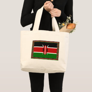 Kenya Flag: With Miniature Flag Frame Border Art  Large Tote Bag