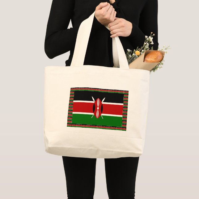Kenya Flag: With Miniature Flag Frame Border Art  Large Tote Bag (Front (Product))